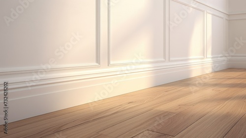 An empty room with a wooden floor and white walls. Can be used for interior design, home staging, or real estate purposes