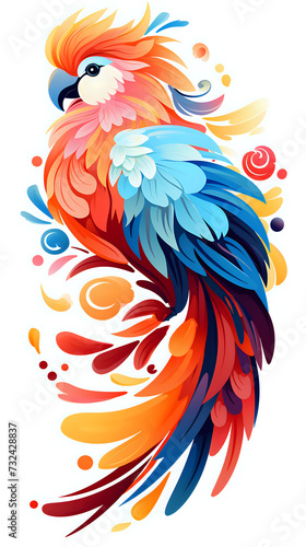 Vibrant Parrot Illustration in Abstract Art Style. A colorful abstract illustration of a parrot  with a vibrant fusion of orange and blue hues  perfect for creative design projects 