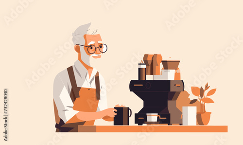 barista old man vector flat minimalistic isolated illustration