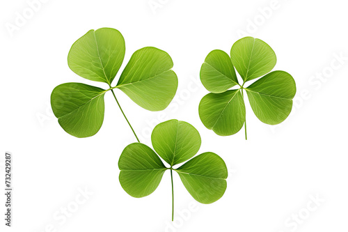 Shamrocks clover leaves St. Patrick s Day celebrating  Set clover shamrock and green clover leaf quatrefoil lucky  isolated on a Transparent background. Generative AI  