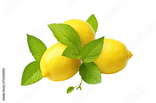 Fresh lemon and slices with leaves isolated on a Transparent background. Generative AI