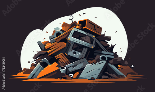 metal pile of trash vector flat minimalistic isolated vector style illustration