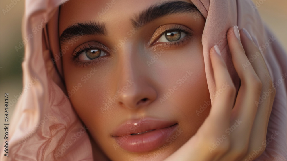 portrait of a beautiful lady wearing hijab, nude makeup, mesmerizing eyes portrait of a beautiful lady wearing hijab, nude makeup, mesmerizing eyes