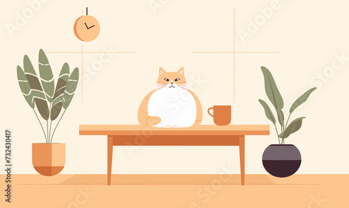cat sitting on table vector flat minimalistic isolated vector style illustration -