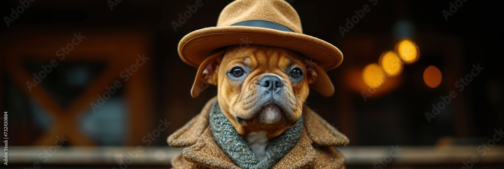 Puppy Detective English Bulldog Dressed, Background Banner