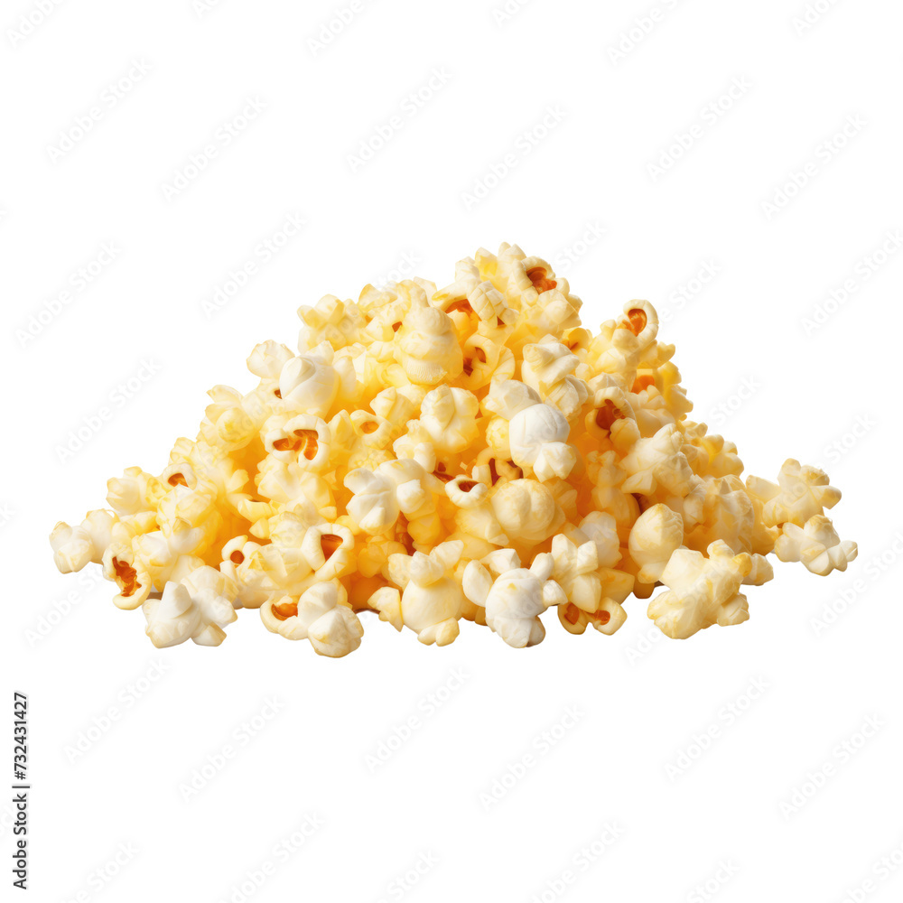 popcorn, an irregular shaped puffed corn kernels, isolated png on white background