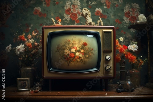 Nostalgic Old retro tv. Media analog public. Generate Ai