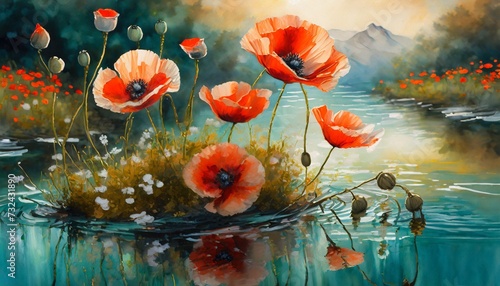 poppies in the water