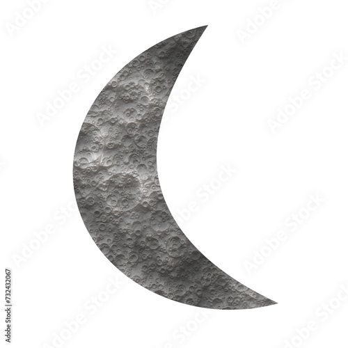 variegated greyscale crescent moon with many craters 
