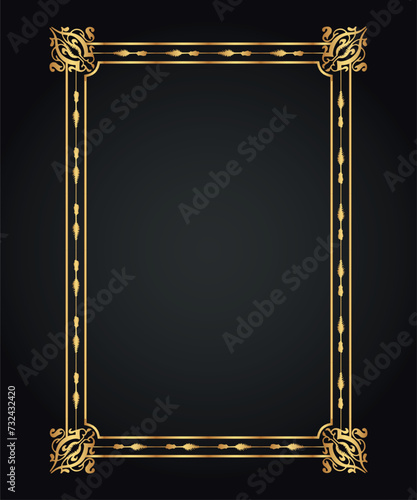 Luxury decorative golden frame. Retro ornamental frame, vintage rectangle ornament & ornate border. Decorative wedding circle frame, antique museum image border. Isolated vector icon