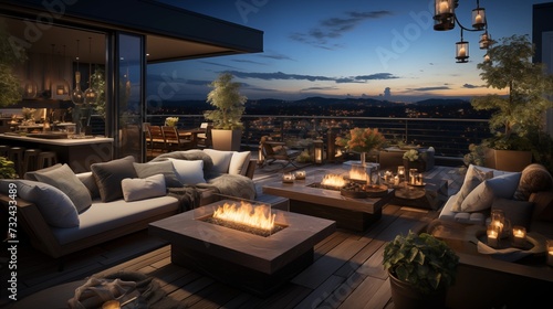 Stargazing Rooftop Terrace with Fire Pit and Cozy Seating