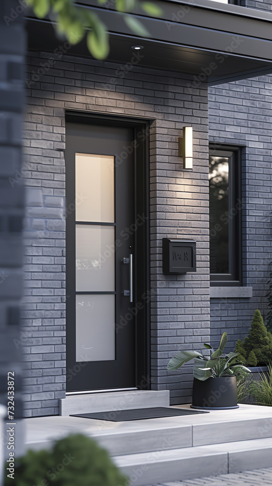 Contemporary Home Entrance with Textured Grey Wall