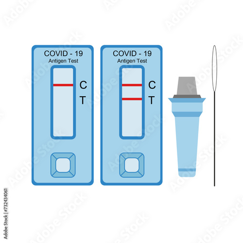 Set of different covid 19 rapid antigen tests isolated on white background. Coronavirus disease infection check equipment, test tube and rapid test cassette. Positive/negative.Flat vector illustration