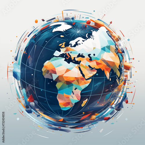 globe terrestre graphique, illustration moderne, centré sur l'Europe et l'Afrique ; sur fond clair photo