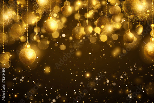 Golden Christmas Balls with Sparkling Lights Festive Background