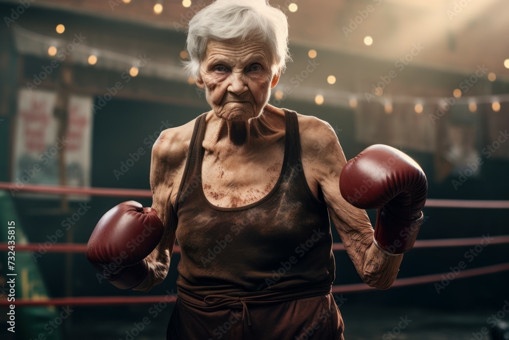 Unyielding Old woman boxer. Person healthy. Generate Ai Unyielding Old woman boxer. Person healthy. Generate Ai