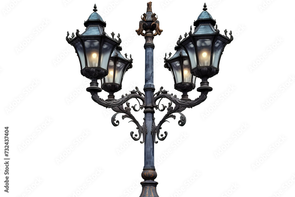 Old Street Lamp isolated on a Transparent background. Generative AI Old Street Lamp isolated on a Transparent background. Generative AI
