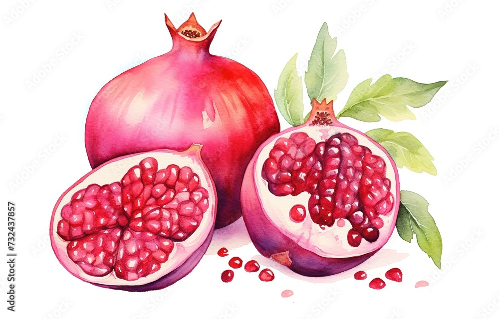 watercolor painting style illustration of pomegranate slice in half, isolated on white background, Generative Ai watercolor painting style illustration of pomegranate slice in half, isolated on white background, Generative Ai