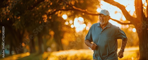 Inspiring of elderly man embracing active lifestyle jogging in park amidst vibrant colors of autumn portrait captures essence of vitality and fitness in later years health and exercise age © Wuttichai