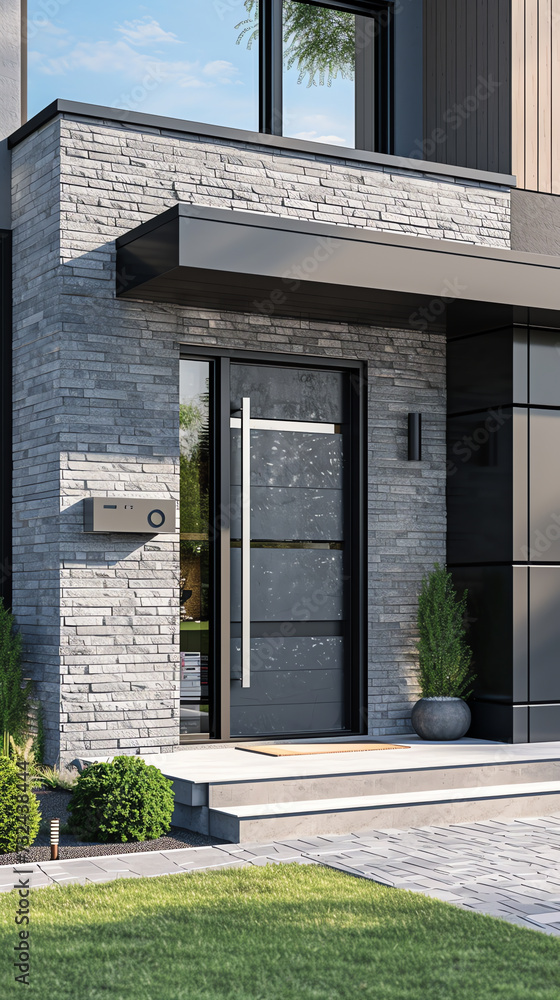 Contemporary Home Entrance with Textured Grey Wall