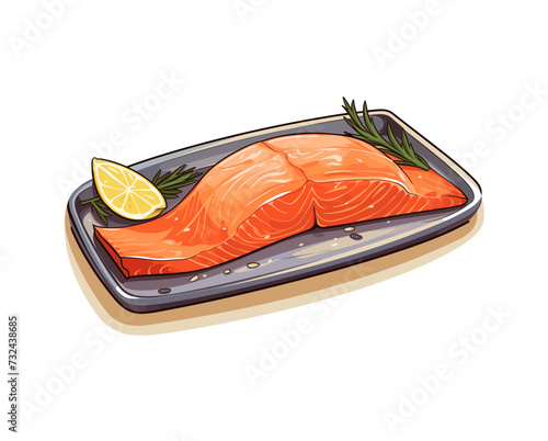 Salmon fillet on metal tray vector flat isolated illustration