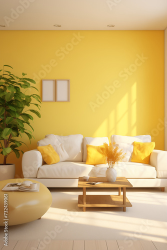 Bright and Airy Living Room with Yellow Accents and Modern Furniture