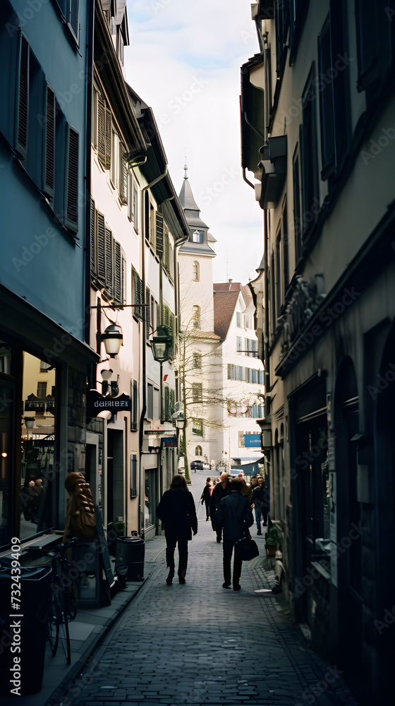 Zurich alleyway, tourism (generative AI)