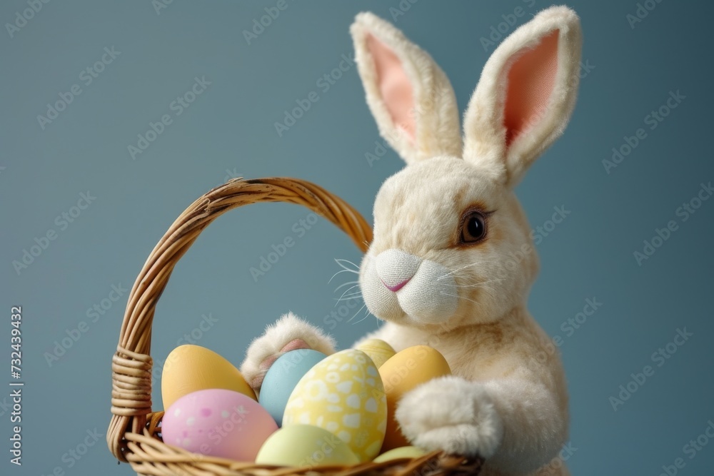 Happy Easter Eggs Basket easter crafts. Bunny in flower easter salvation decoration Garden. Cute hare 3d holy week easter rabbit spring illustration. Holy week Sunrise card wallpaper Cream Happy Easter Eggs Basket easter crafts. Bunny in flower easter salvation decoration Garden. Cute hare 3d holy week easter rabbit spring illustration. Holy week Sunrise card wallpaper Cream