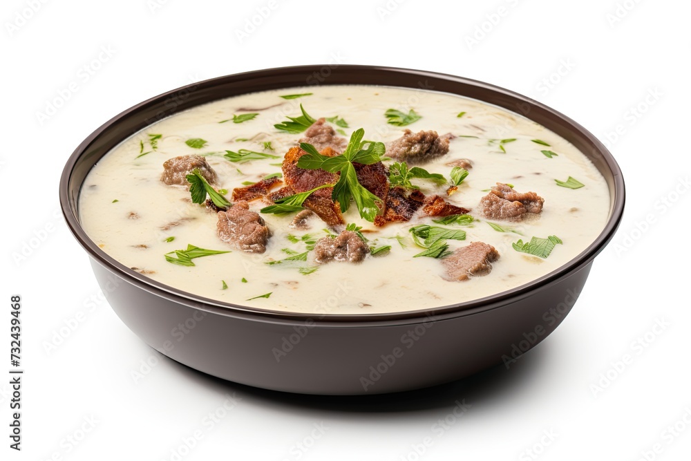 Beef soup closeup isolated on white background