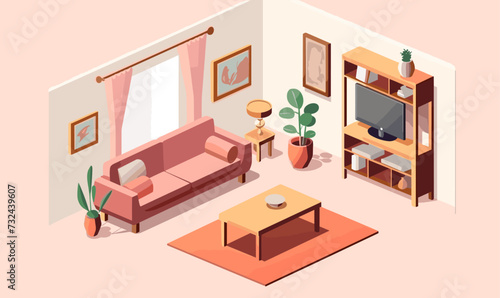 living room isometric vector flat minimalistic isolated illustration