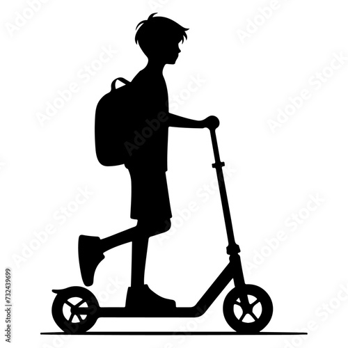Two wheeled Kick scooter with Raider vector silhouette, black color silhouette, white background