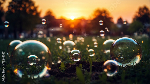 soap bubbles of the sunset