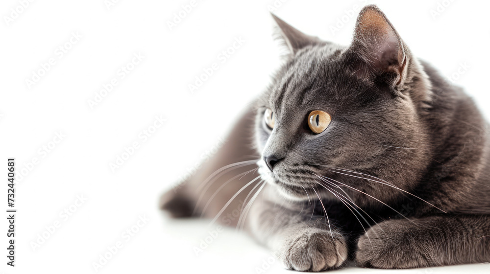 Fototapeta premium Grey Cat Grace: A Regal Pose on a Crystal-Clear Background
