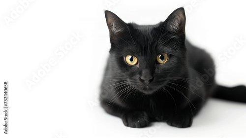 Mysterious Muse: A Captivating Photo of a Black Cat on a Clear Background © Ananncee Media