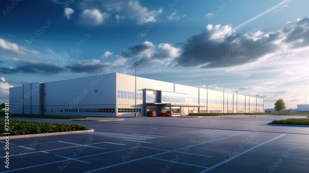 Logistics warehouse building, a blue sky background, Logistics warehouse building, a blue sky background,