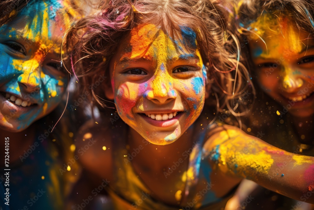 Holi celebrations - Group of kids playing Holi in India