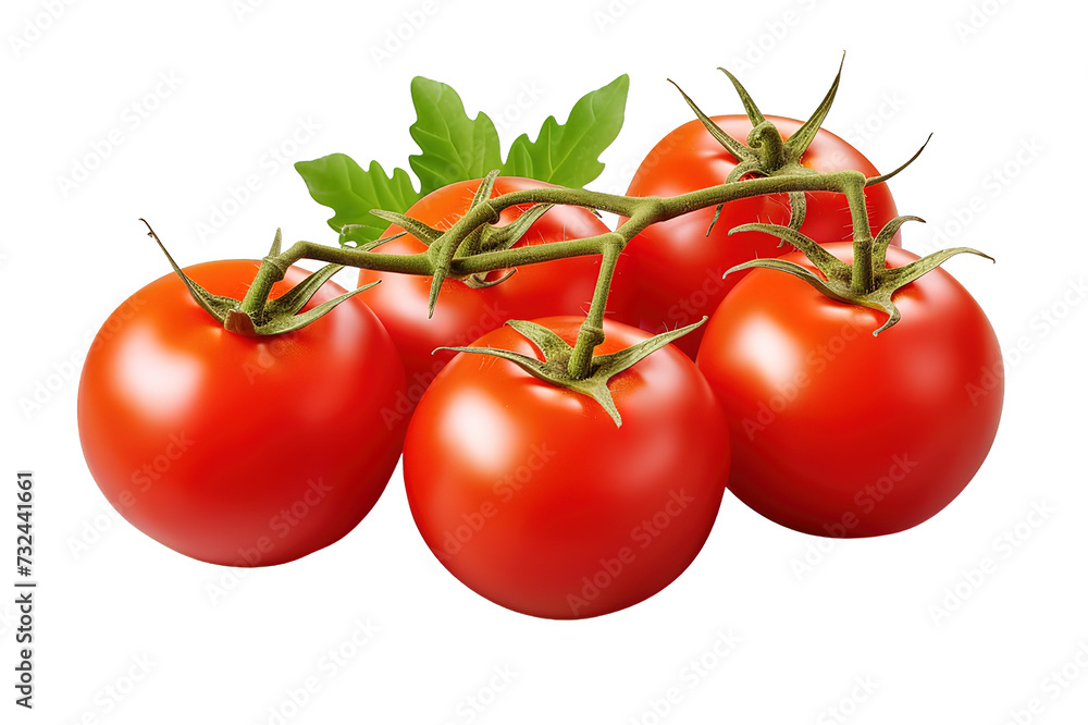 A closeup shot of delicious red tomatoes on a branch isolated on a Transparent background. Generative AI A closeup shot of delicious red tomatoes on a branch isolated on a Transparent background. Generative AI