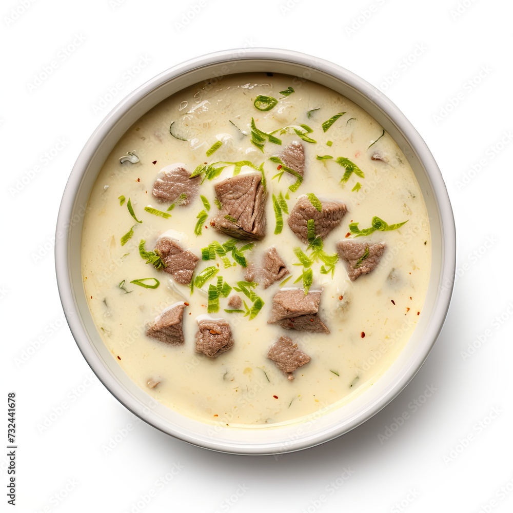 Beef soup closeup isolated on white background
