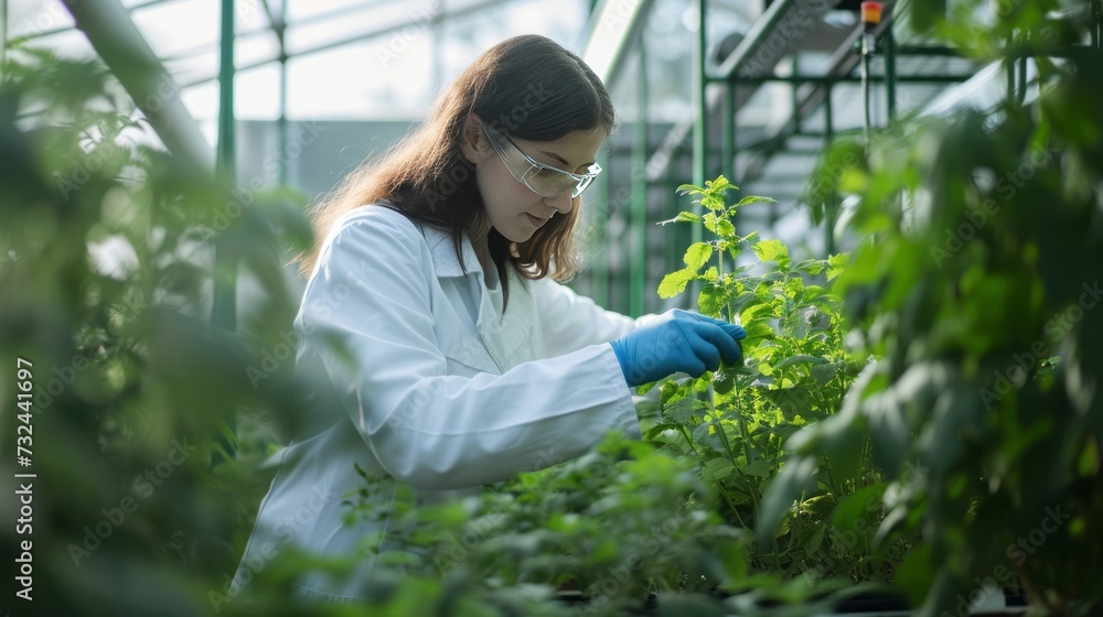 Scientist Nurturing Plants in Greenhouse Scientist Nurturing Plants in Greenhouse