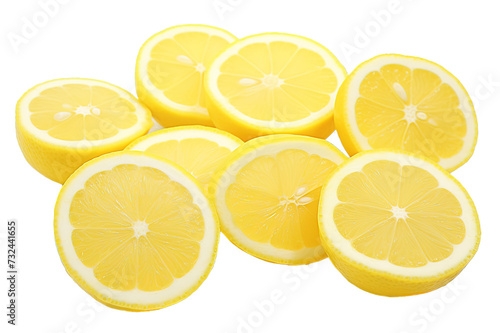 Many fresh juicy lemon slices isolated on a Transparent background. Generative AI