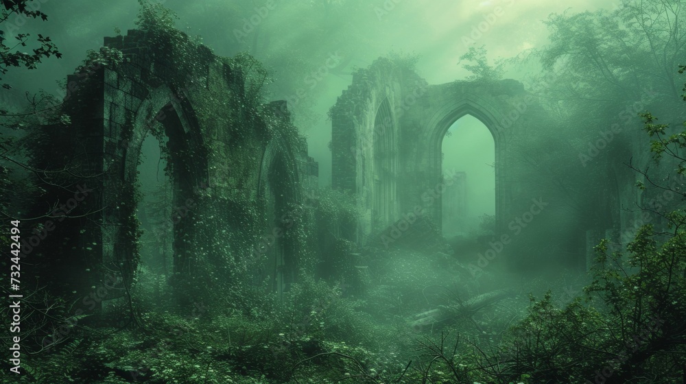 In the desolate city, nature creeps over the ruins, reclaiming the land from the remnants of a once-thriving metropolis.
