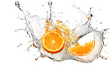 Fresh orange dropped into water with splash isolated on a Transparent background. Generative AI