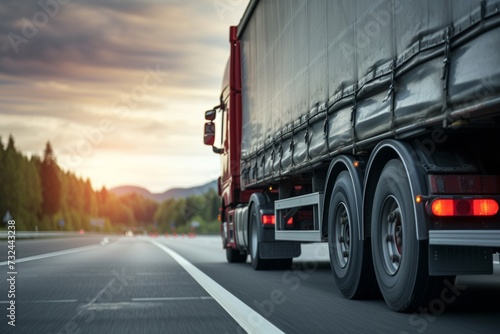 The semi-truck's bright headlights guide the driver through the dark night, ensuring the timely arrival of essential goods to businesses in need.