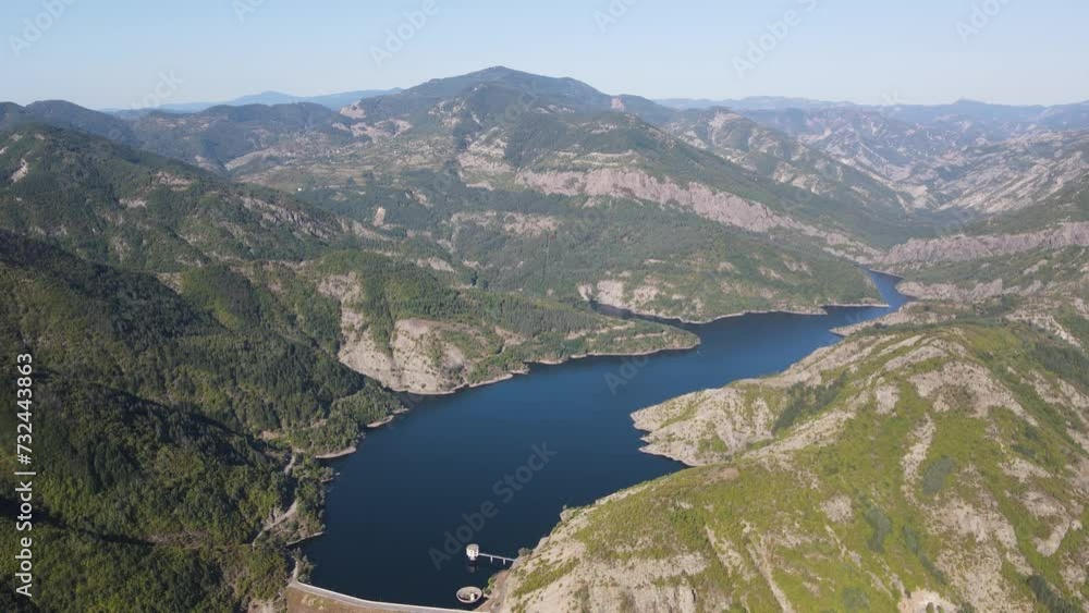 Amazing Aerial view of Borovitsa Reservoir at Rhodope Mountains, Bulgaria Amazing Aerial view of Borovitsa Reservoir at Rhodope Mountains, Bulgaria