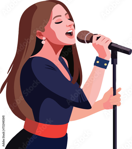 woman artist with microphone sings-