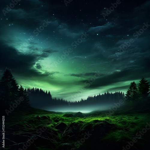 Green sky in forest nature 