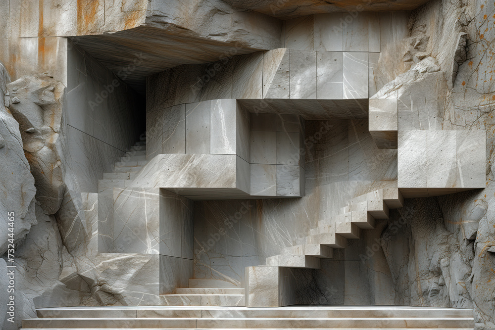 Abstract parametric concrete facade. Background image. Created with Generative AI technology