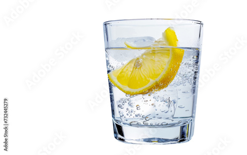 Clear Glass of Water with Zesty Lemon Slice transparent background.