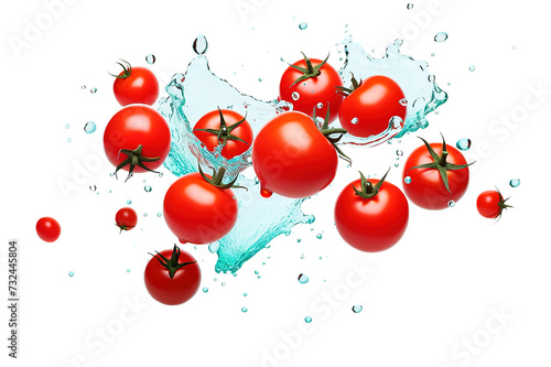 Fresh tomato in water splash isolated on a Transparent background. Generative AI