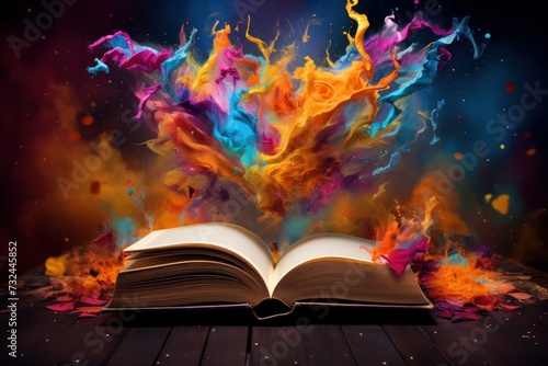 Captivating Open magic book colorful. School story. Generate Ai